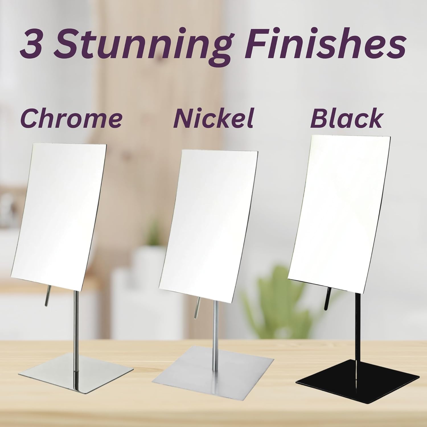 JERDON Rectangular Makeup Mirror with 3X Magnification and Nickel Finish