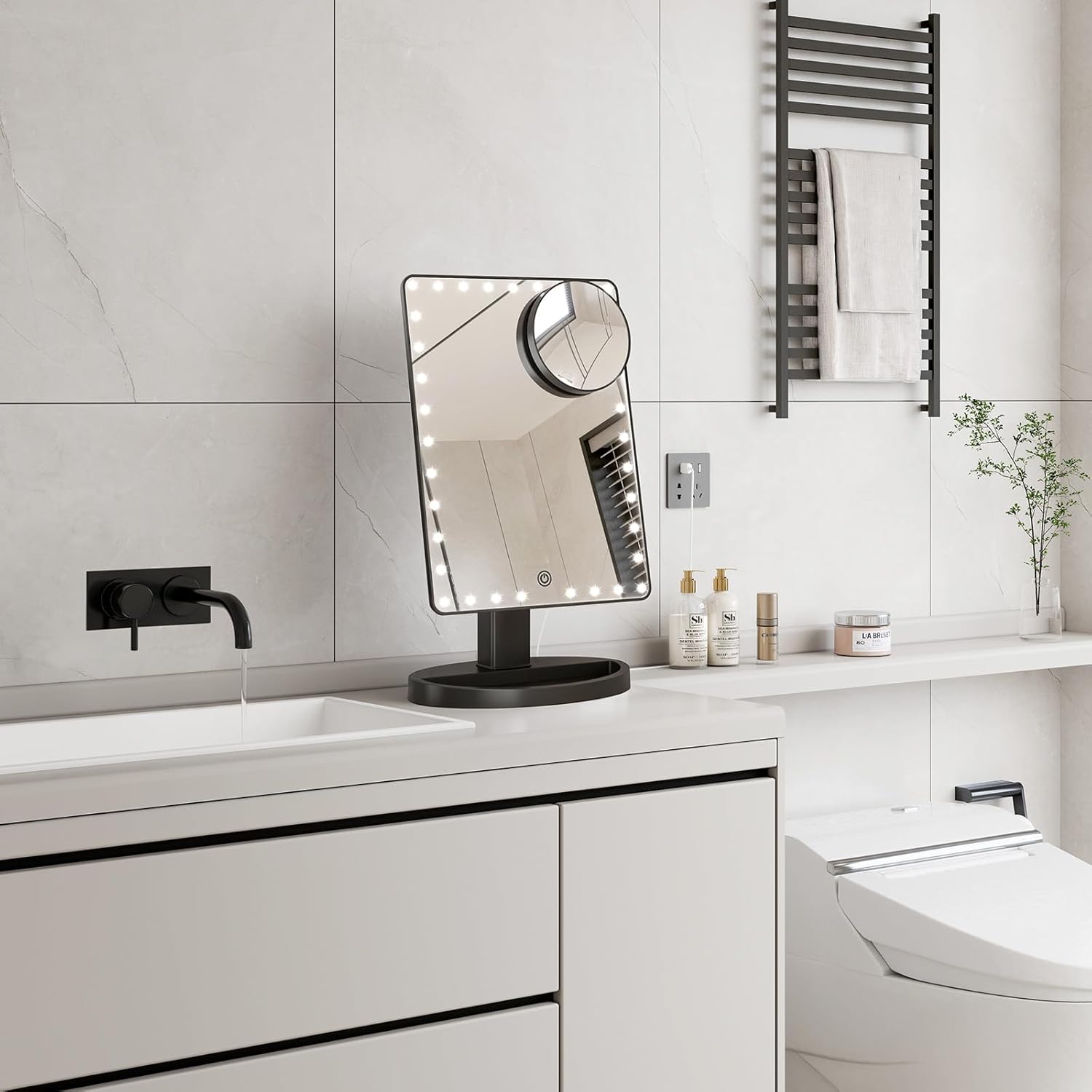 FUNTOUCH Large Lighted Vanity Makeup Mirror with LED Lights and 10X Magnification
