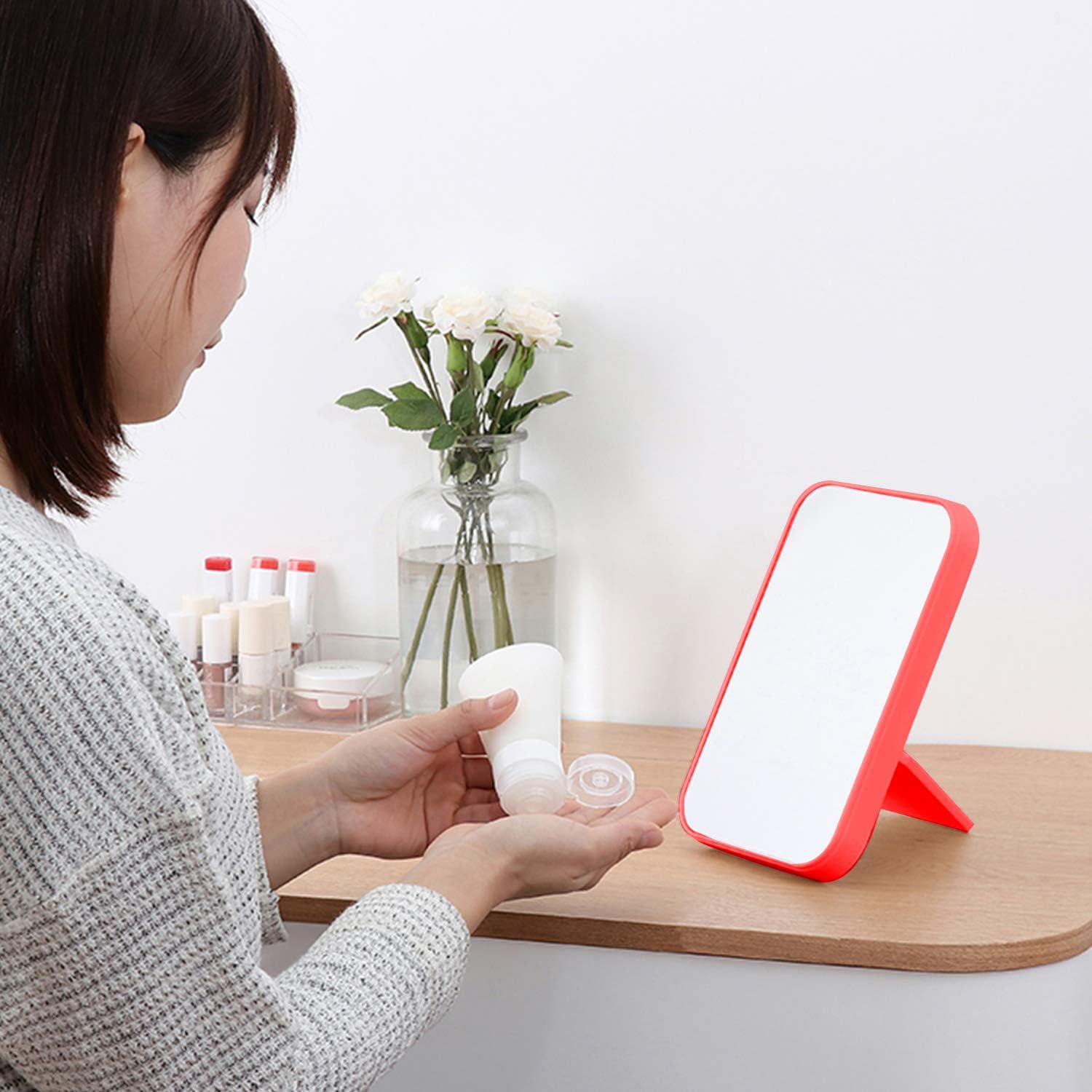 Coobbar Premium Square Makeup Mirror Adjustable Durable Space-Saving for Women