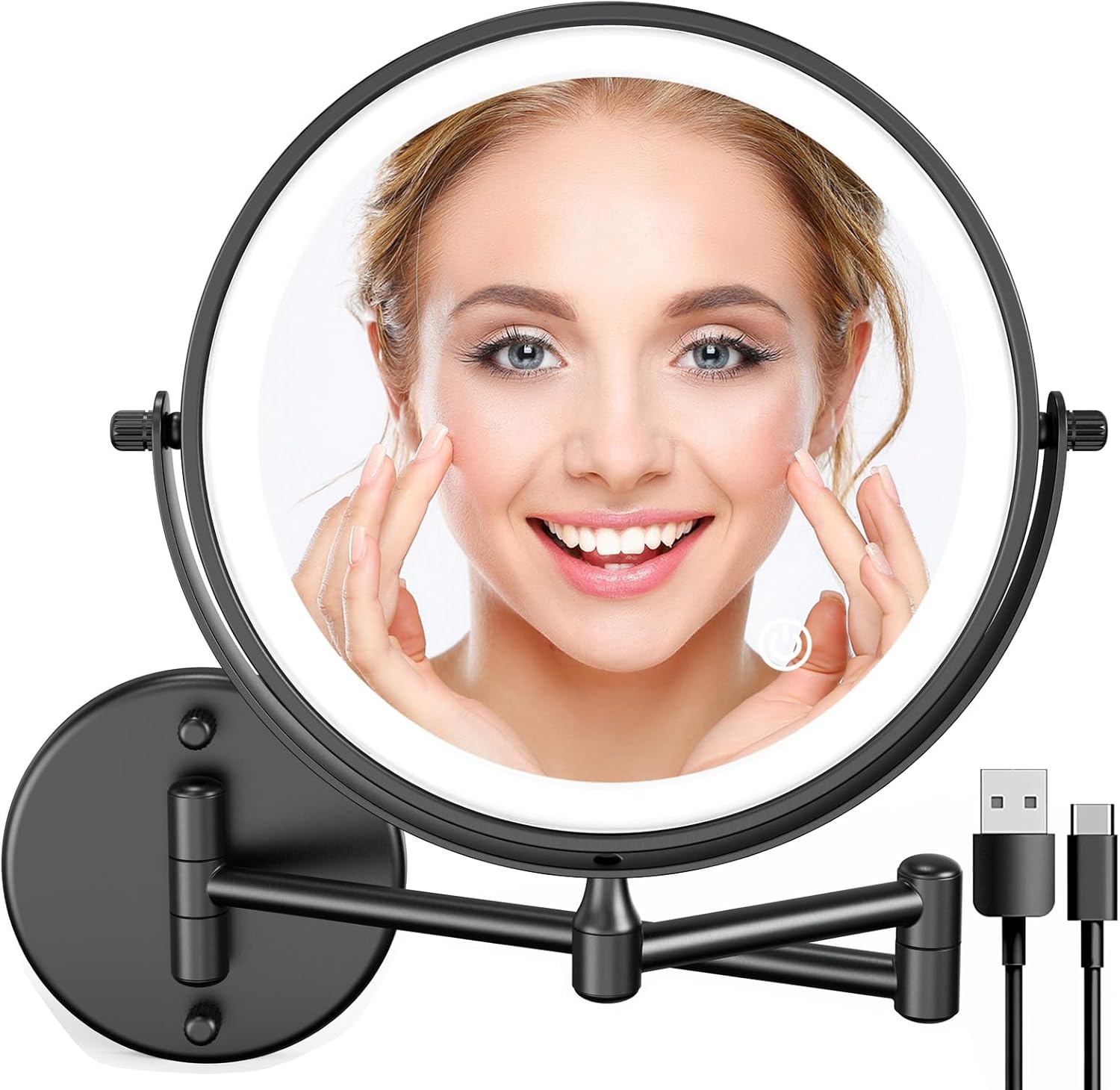 Wall-Mounted Dual-Sided 8 Makeup Mirror with LED Lights
