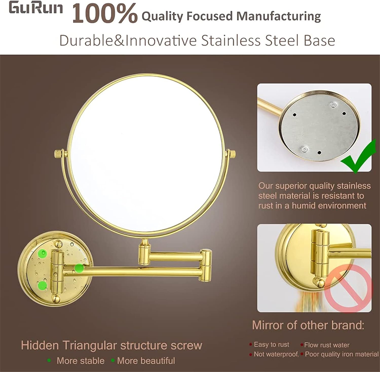 Wall Mounted Makeup Mirror with 3X Magnification