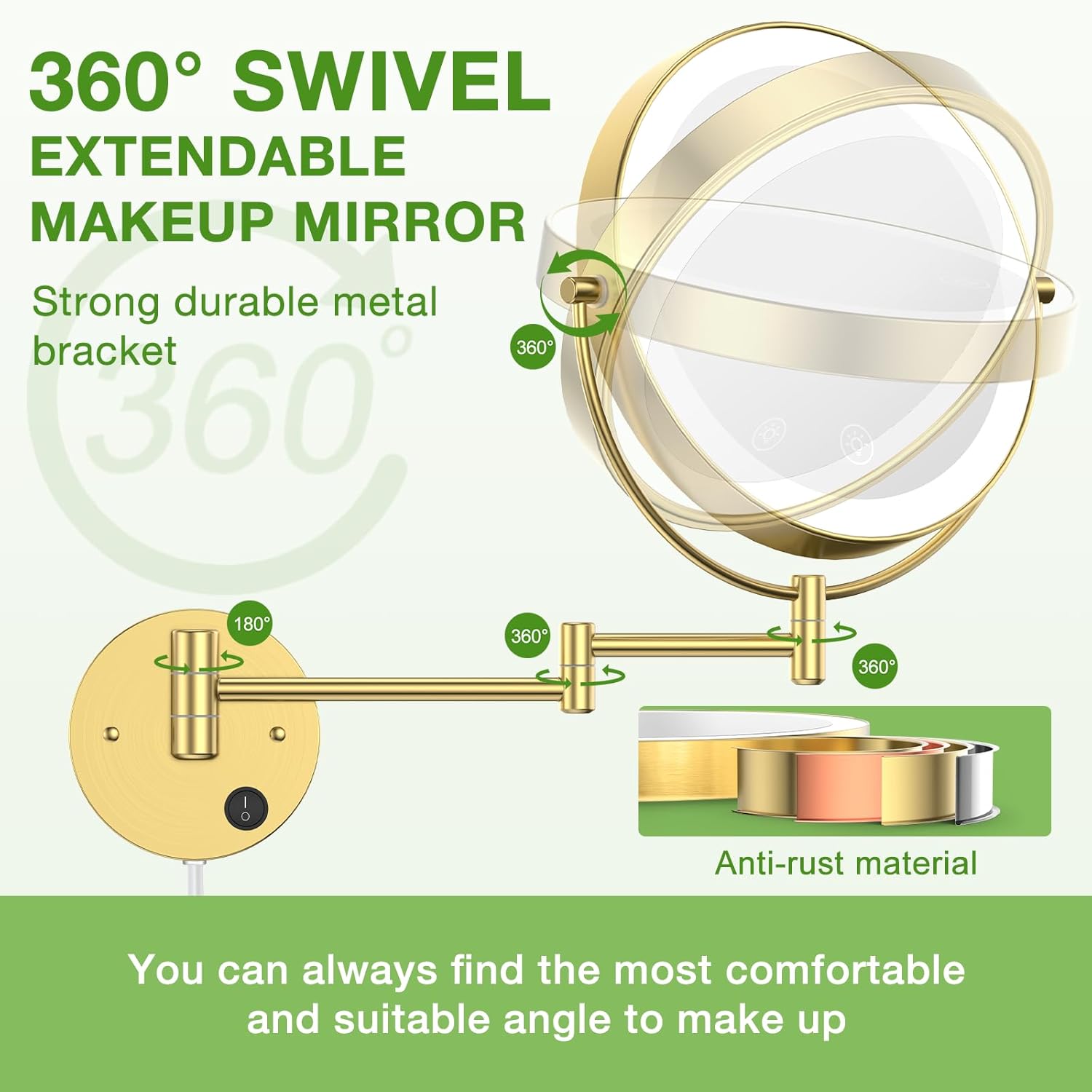 Anfauny 9 Double Sided Lighted Makeup Mirror 10X Magnification Easy to Use