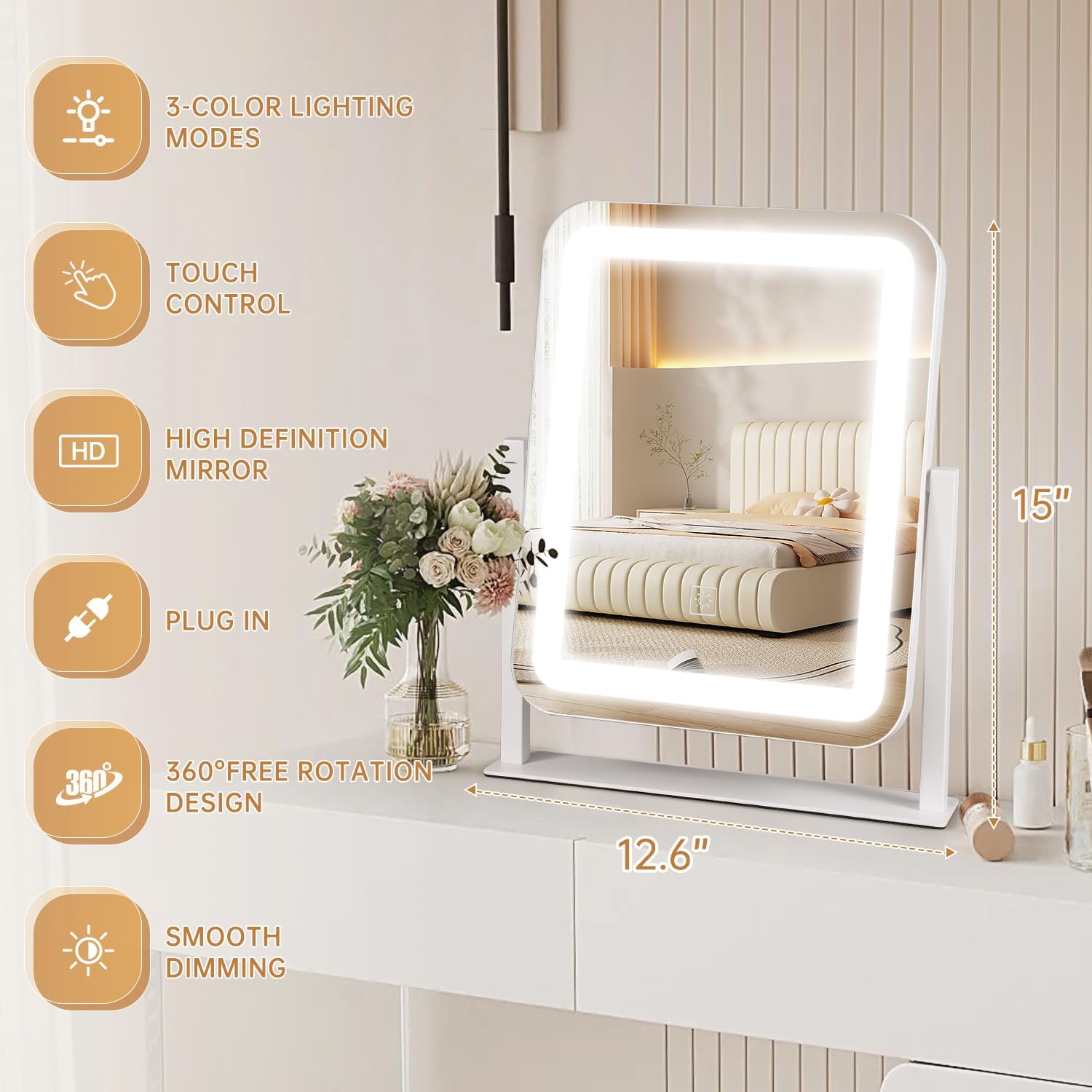 15x126 Inch Vanity Mirror with LED Light and Touch Control