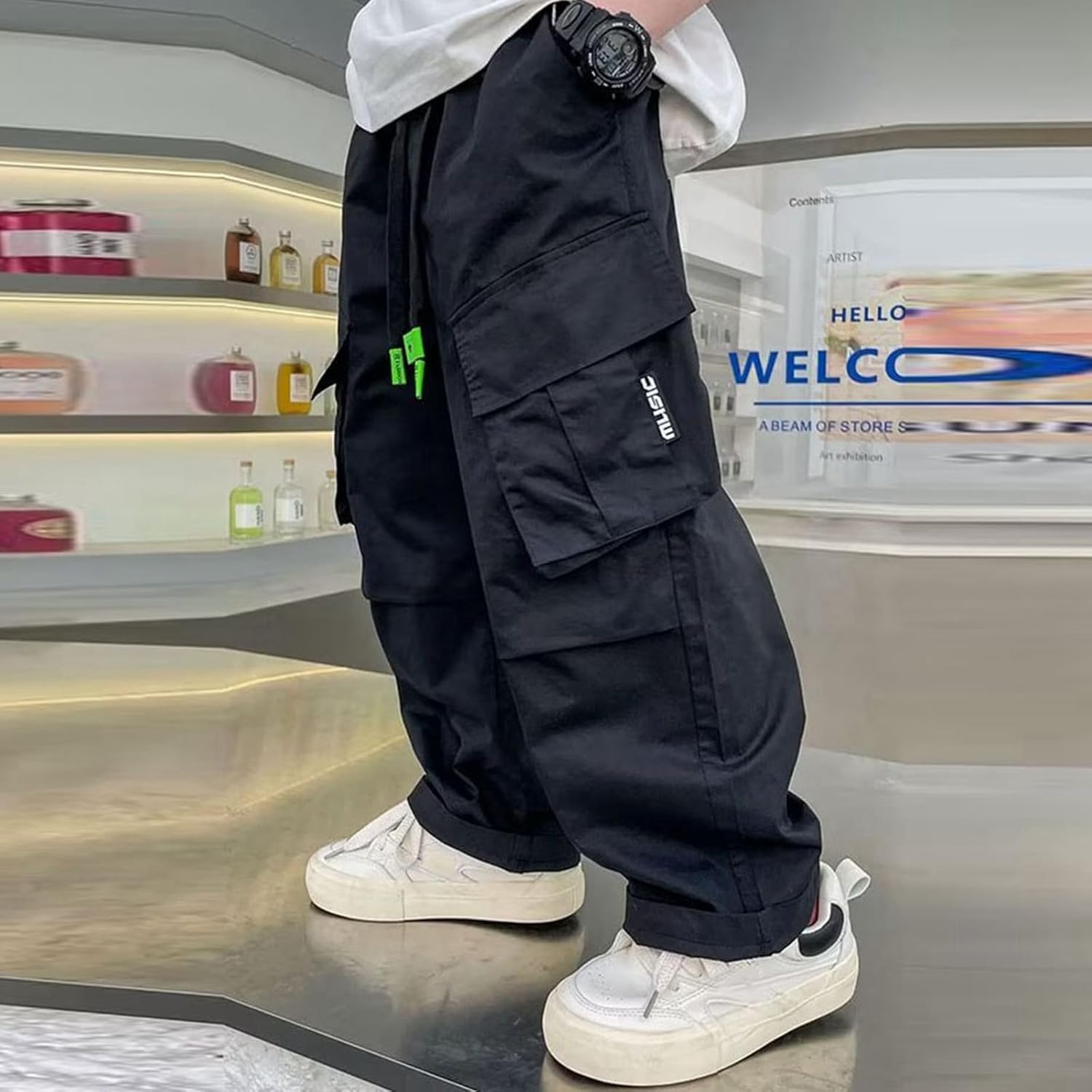 Boys Cargo Jogger Pants with Pockets and Elastic Waistband