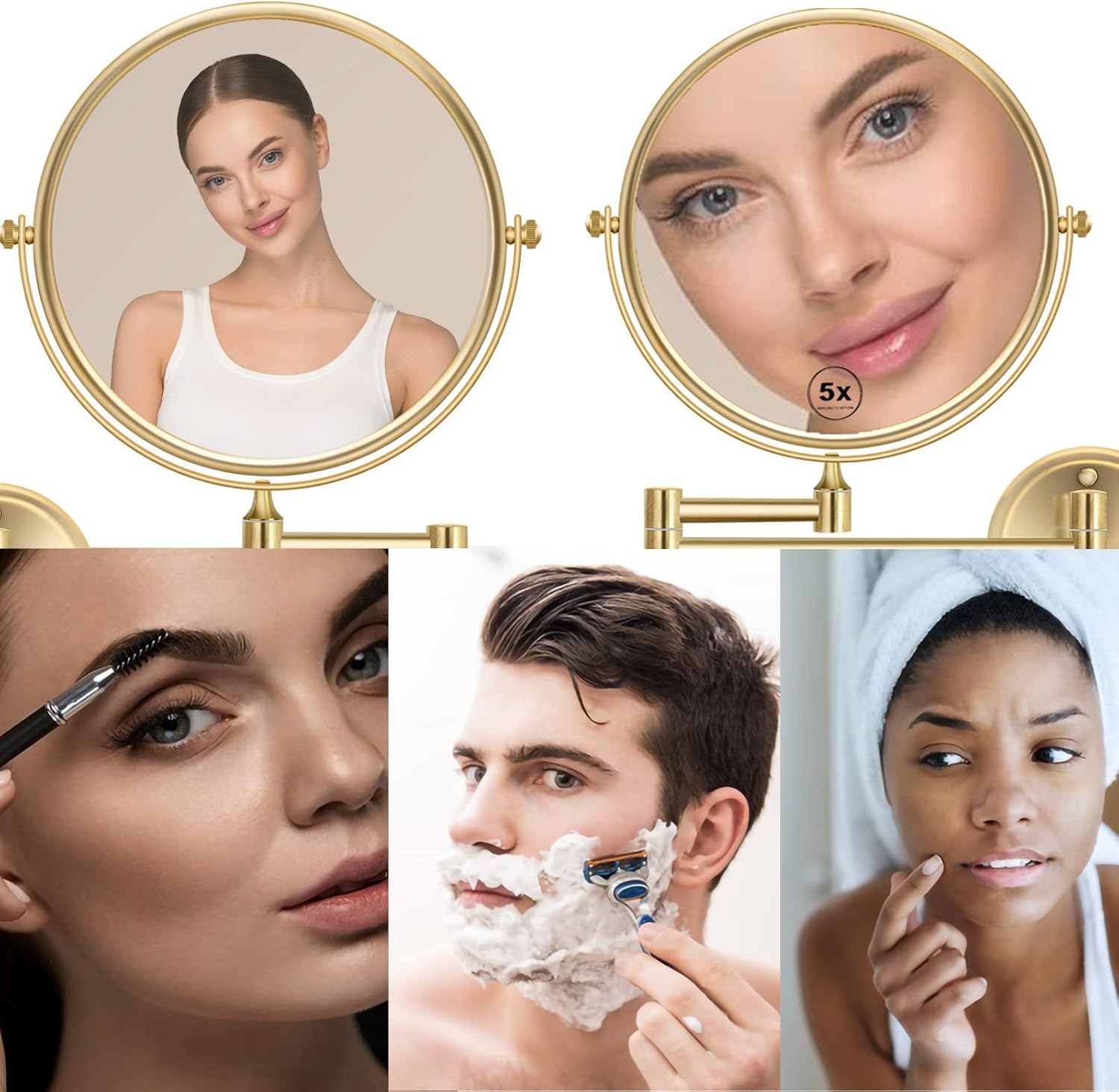 8-Inch Wall-Mounted Makeup Mirror with Gold Finish