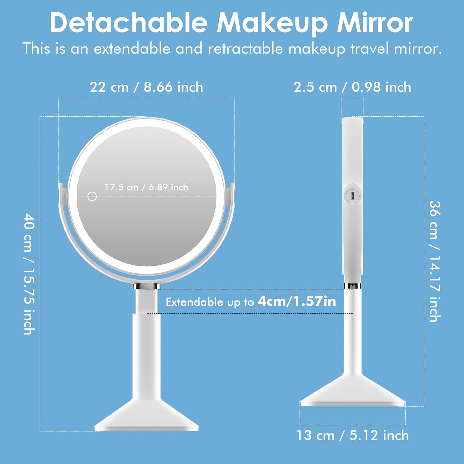 Glimmerx Makeup Mirror with 10X Lighted Dual-Sided Rechargeable Magnifying Mirror