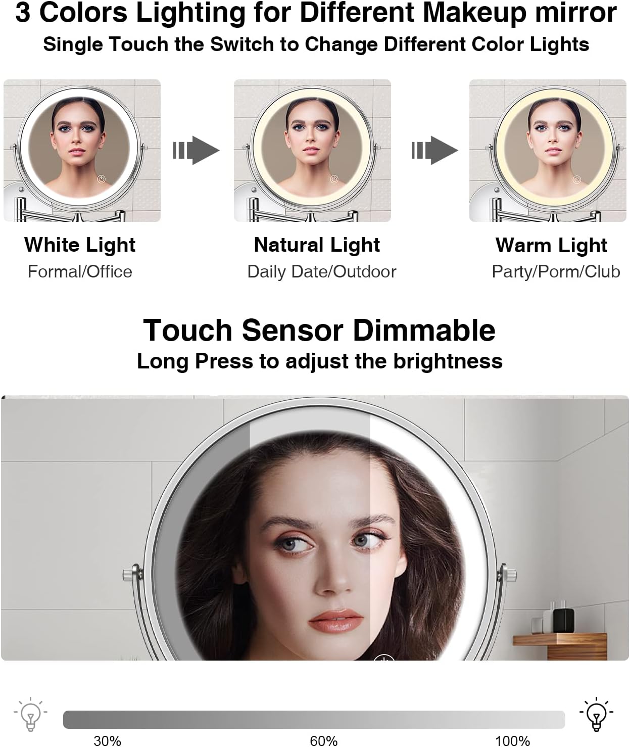 Elegant 8 Double-Sided Rechargeable Makeup Mirror