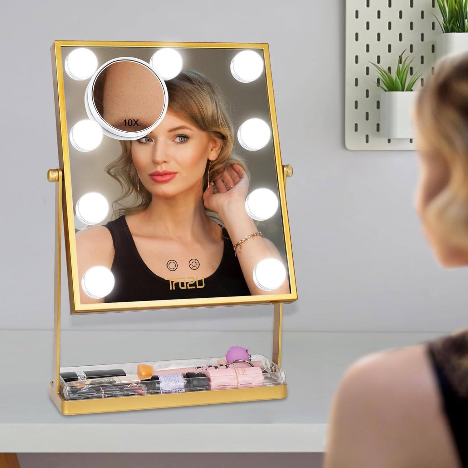 Adjustable - 10X Magnification LED Makeup Mirror with Storage