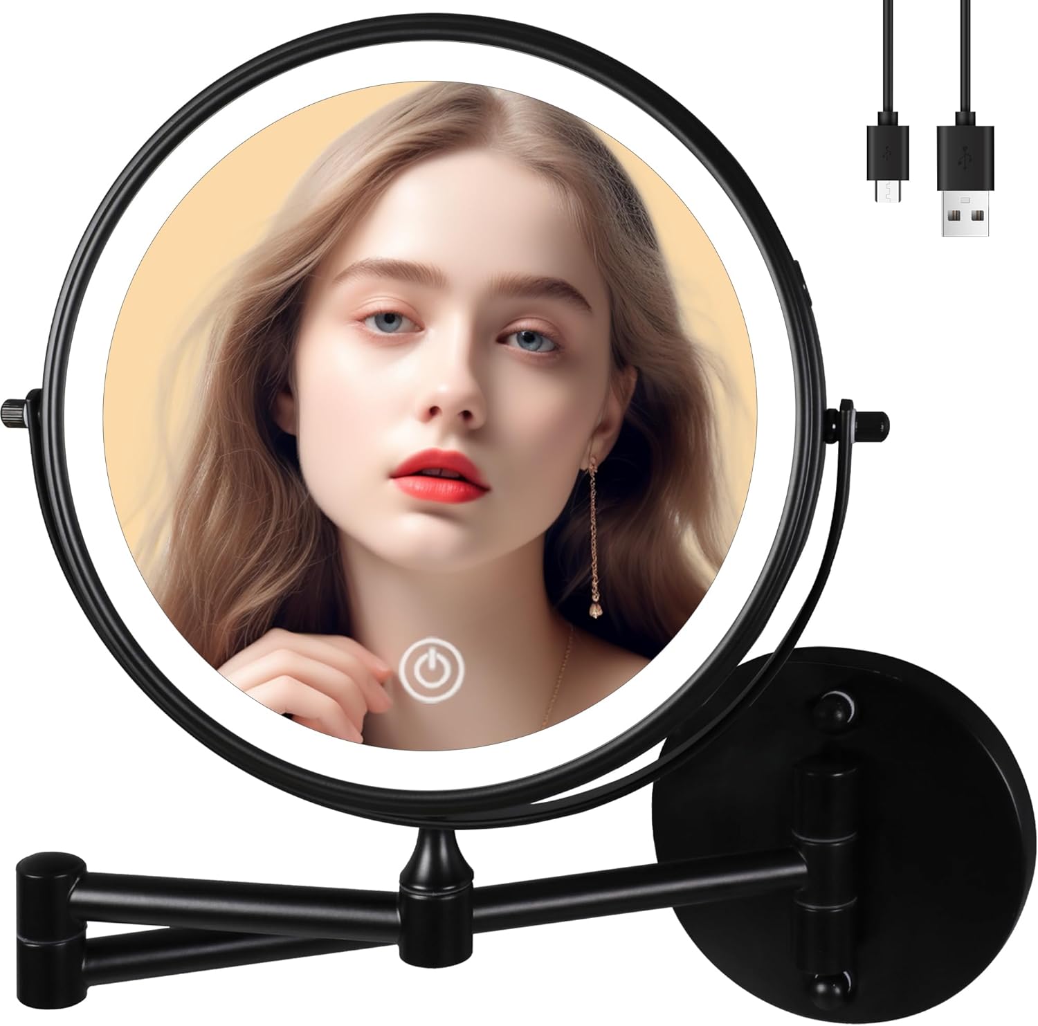 9 Inch Wall Mounted Makeup Mirror with Light and 10X Magnifying Glass