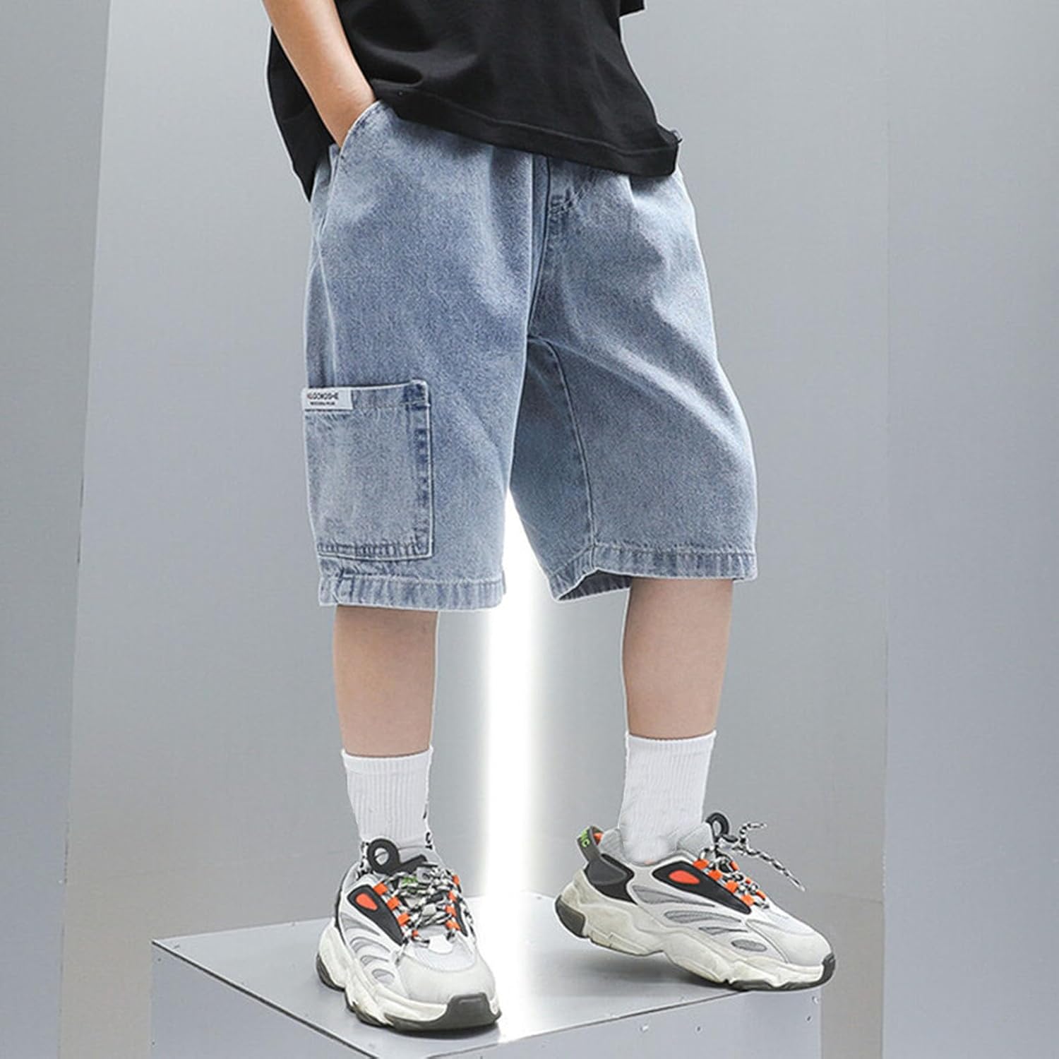 Hfolob Boys Denim Shorts Straight Fit with Pockets