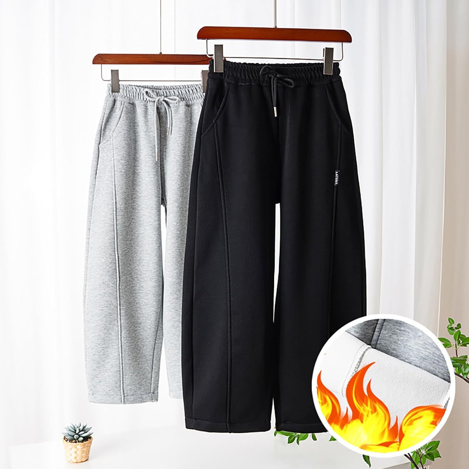 boys high-elastic open bottom fleece-lined collapse-panted sweatpants with Pockets