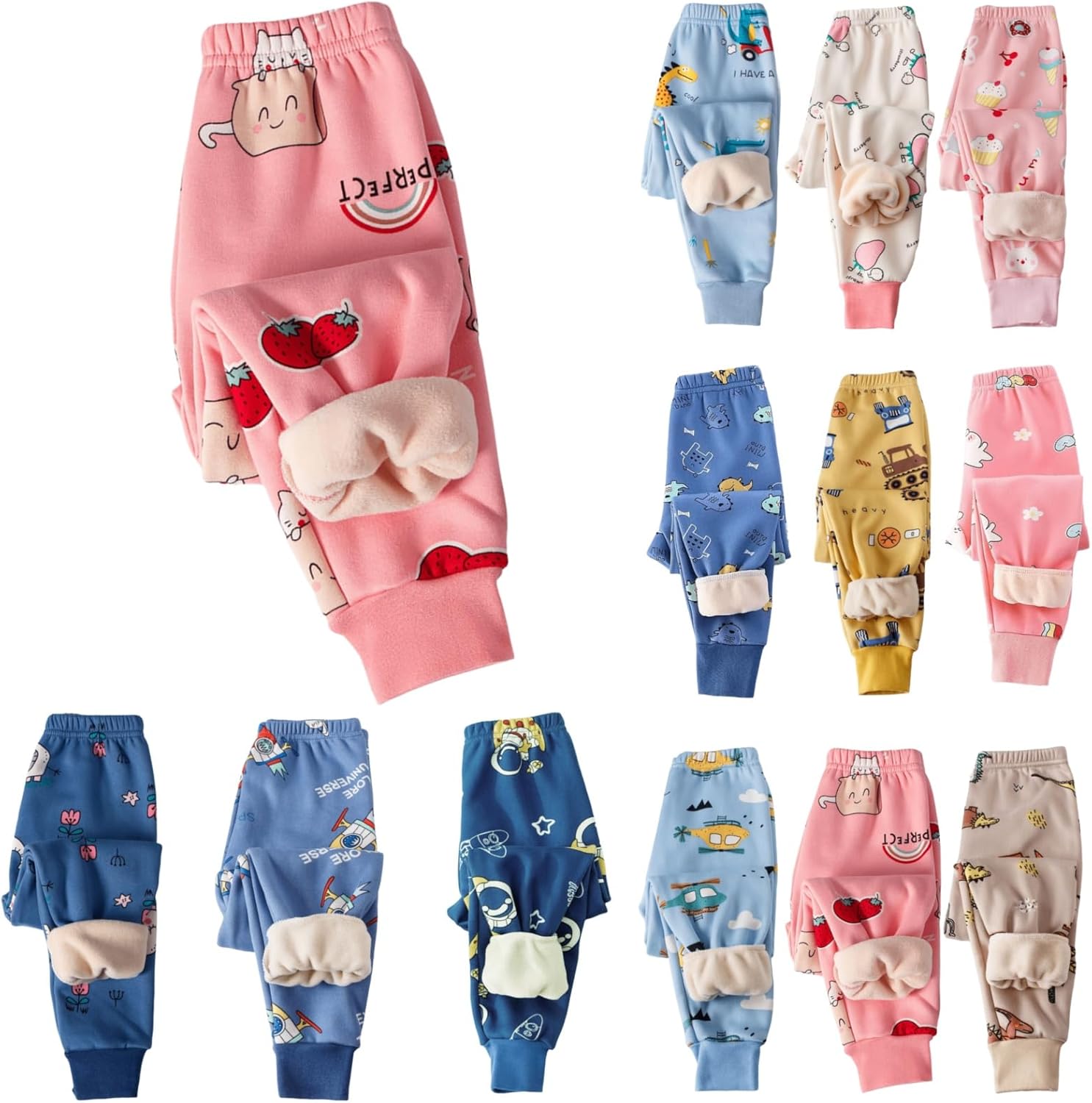 Cute Cartoon Winter Fleece-Lined Toddler Pants
