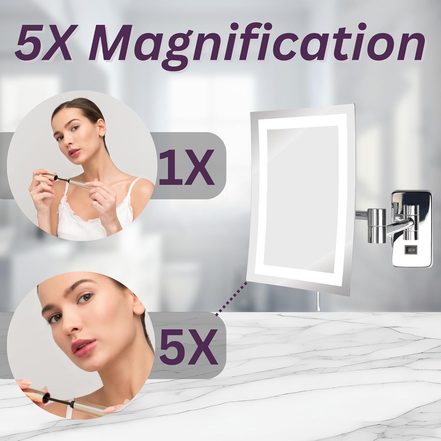 5X Magnifying Wall-Mounted LED Makeup Mirror Chrome