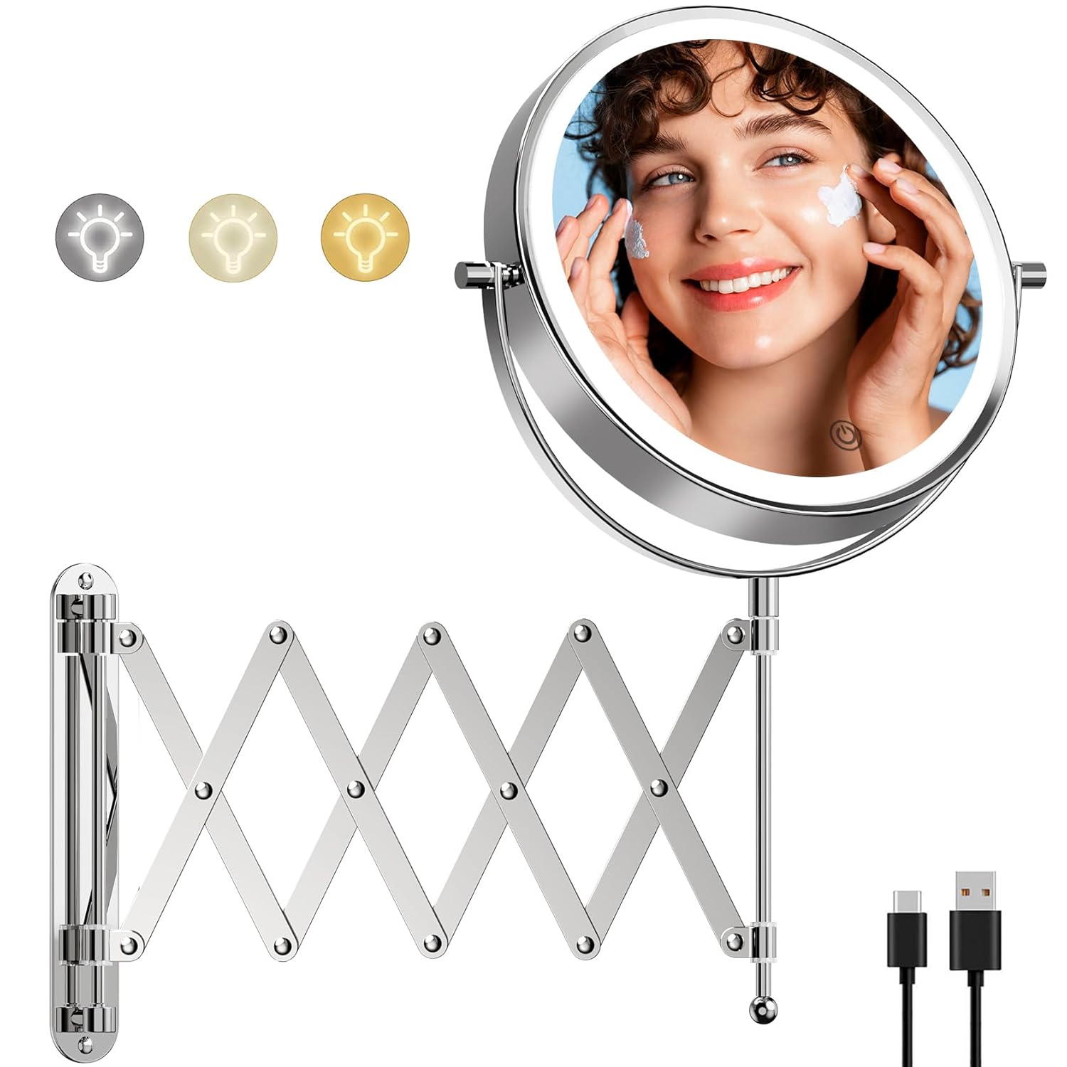 Rechargeable Wall-Mounted Makeup Mirror with Lights