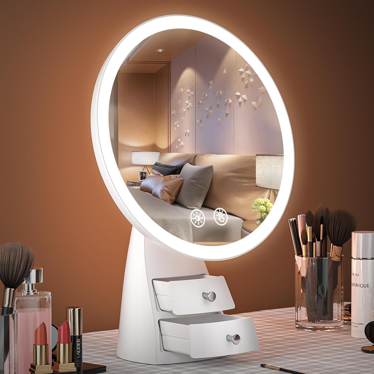 Lighted Makeup Mirror with Organizer
