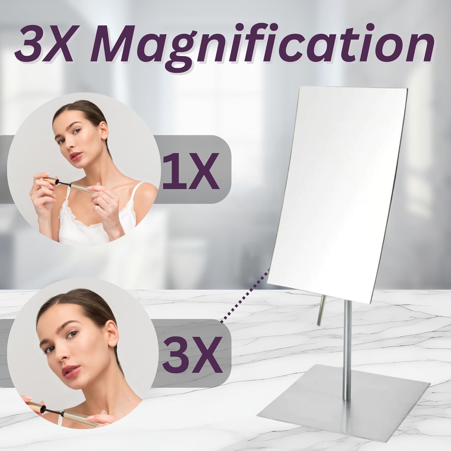 JERDON Rectangular Makeup Mirror with 3X Magnification and Nickel Finish