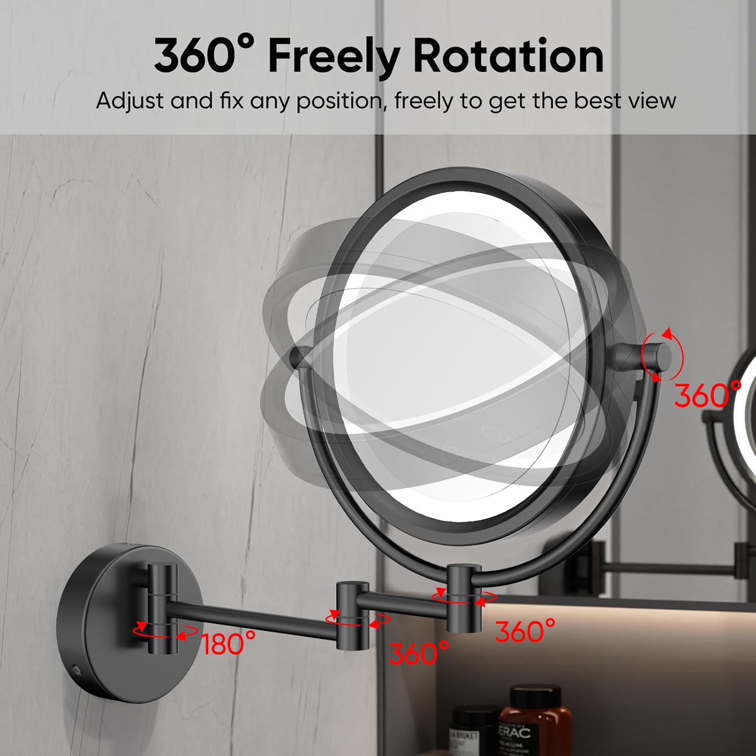 GURUN 10X Magnifying Mirror Wall-Mounted with LED Lighting