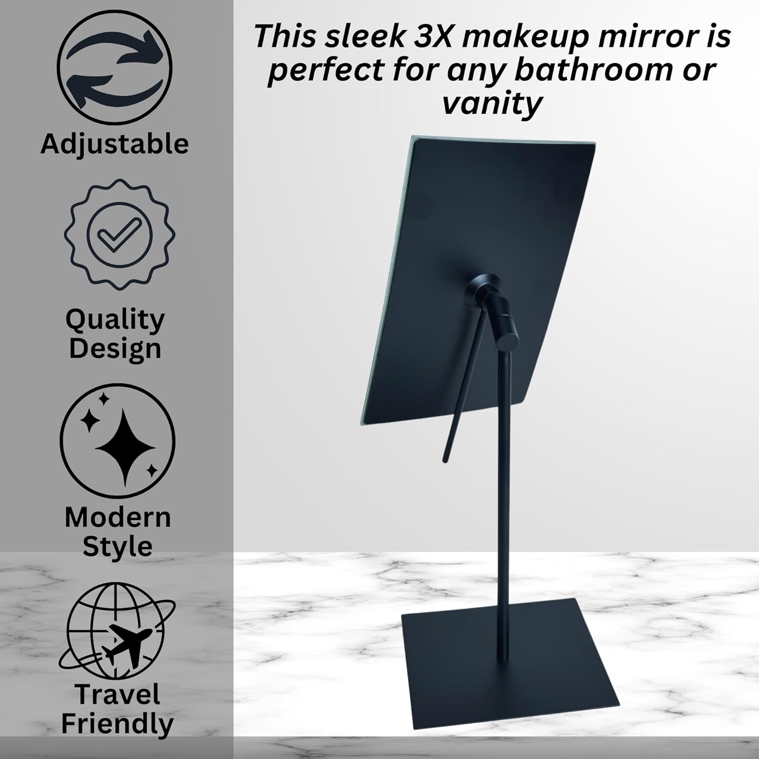 JERDON Rectangular Makeup Mirror with 3X Magnification and Nickel Finish