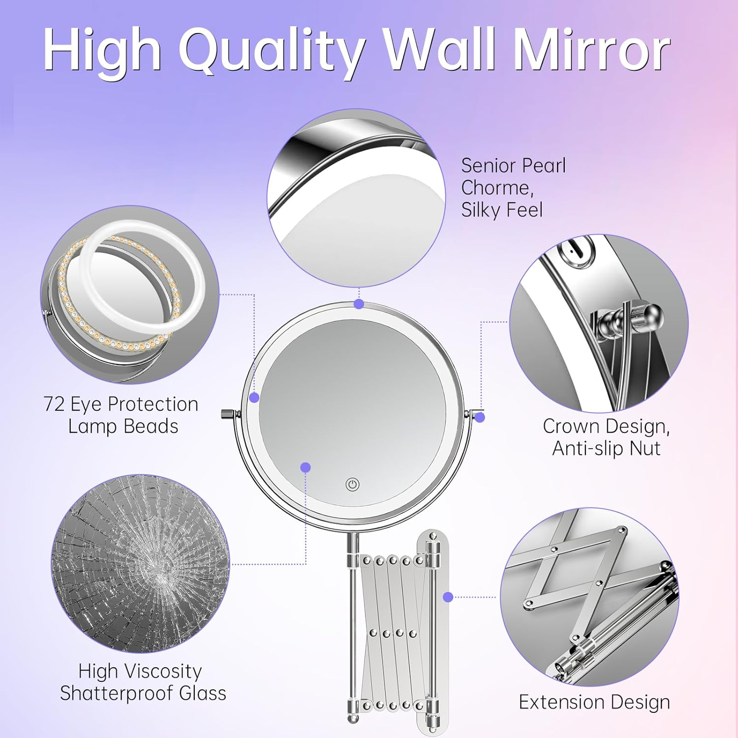 Rechargeable Wall-Mounted Makeup Mirror with Lights