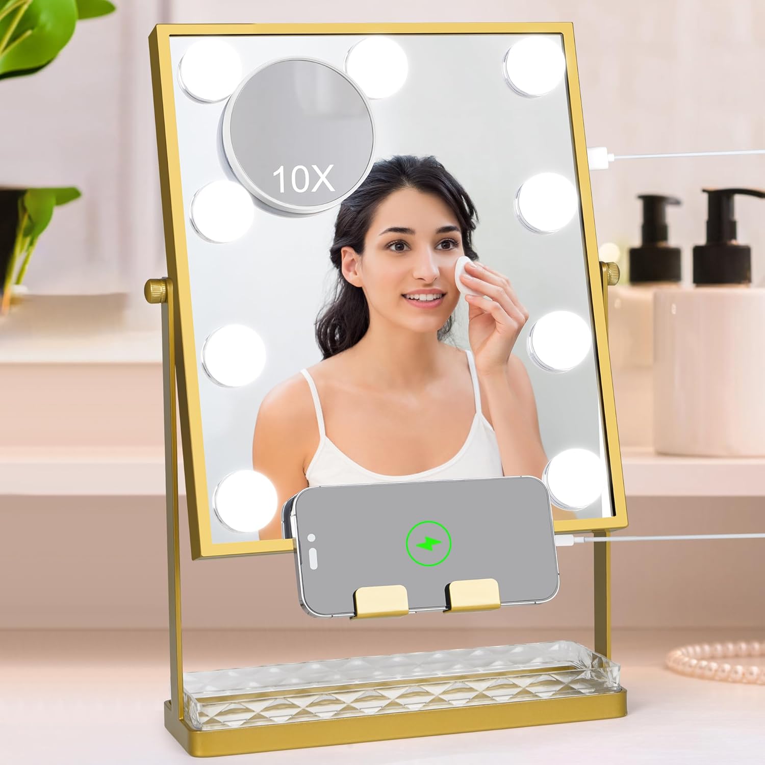 Adjustable - 10X Magnification LED Makeup Mirror with Storage