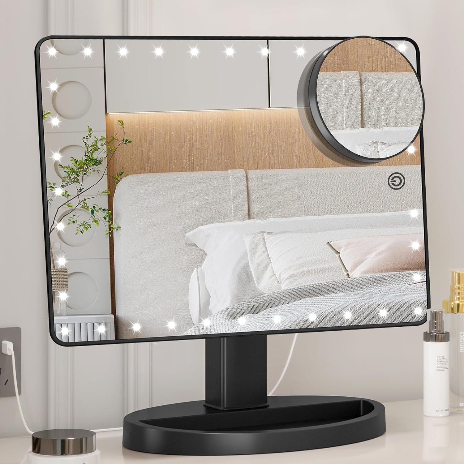 FUNTOUCH Large Lighted Vanity Makeup Mirror with LED Lights and 10X Magnification
