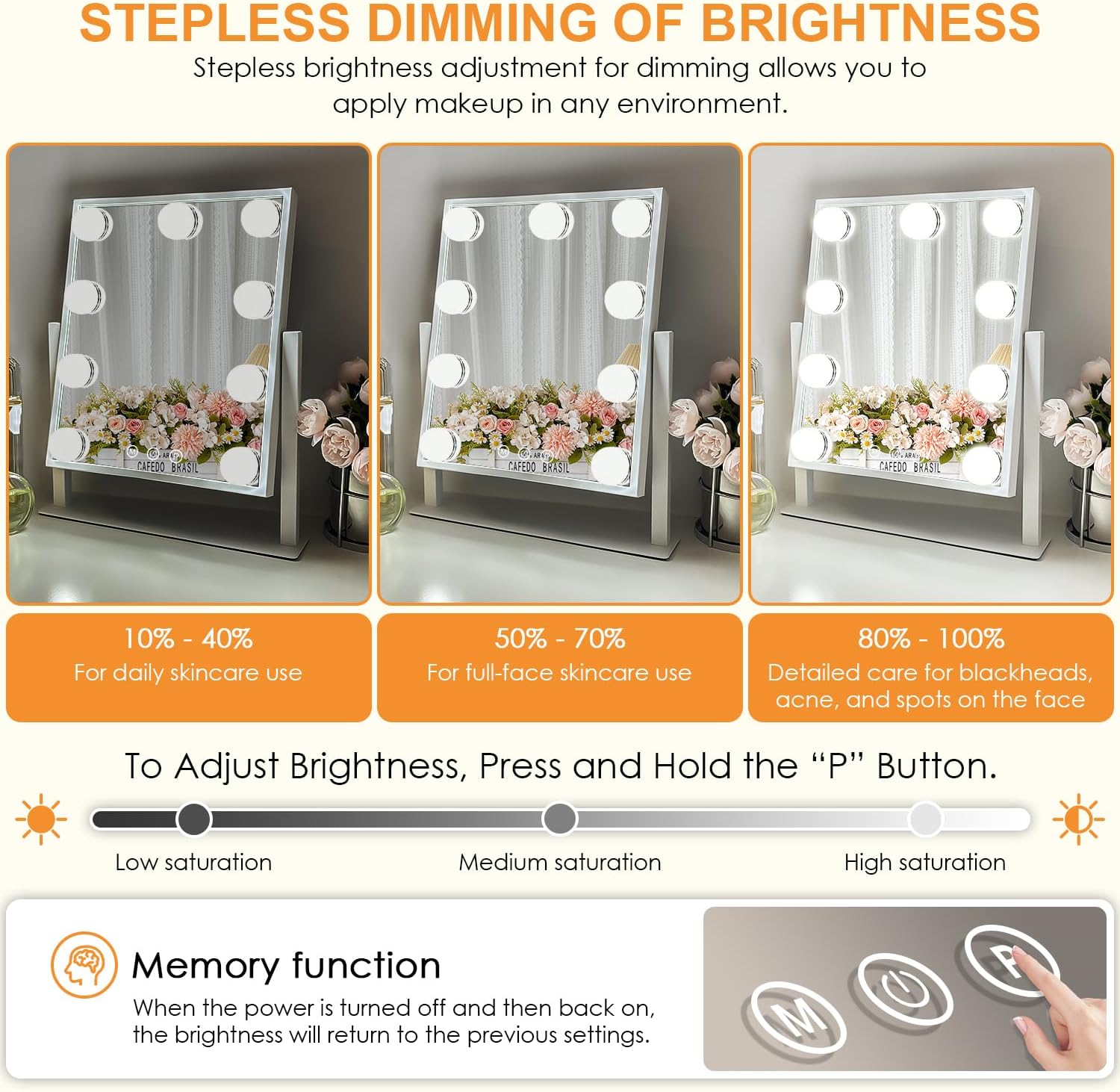 9-Bulb Makeup Mirror with Touch Control
