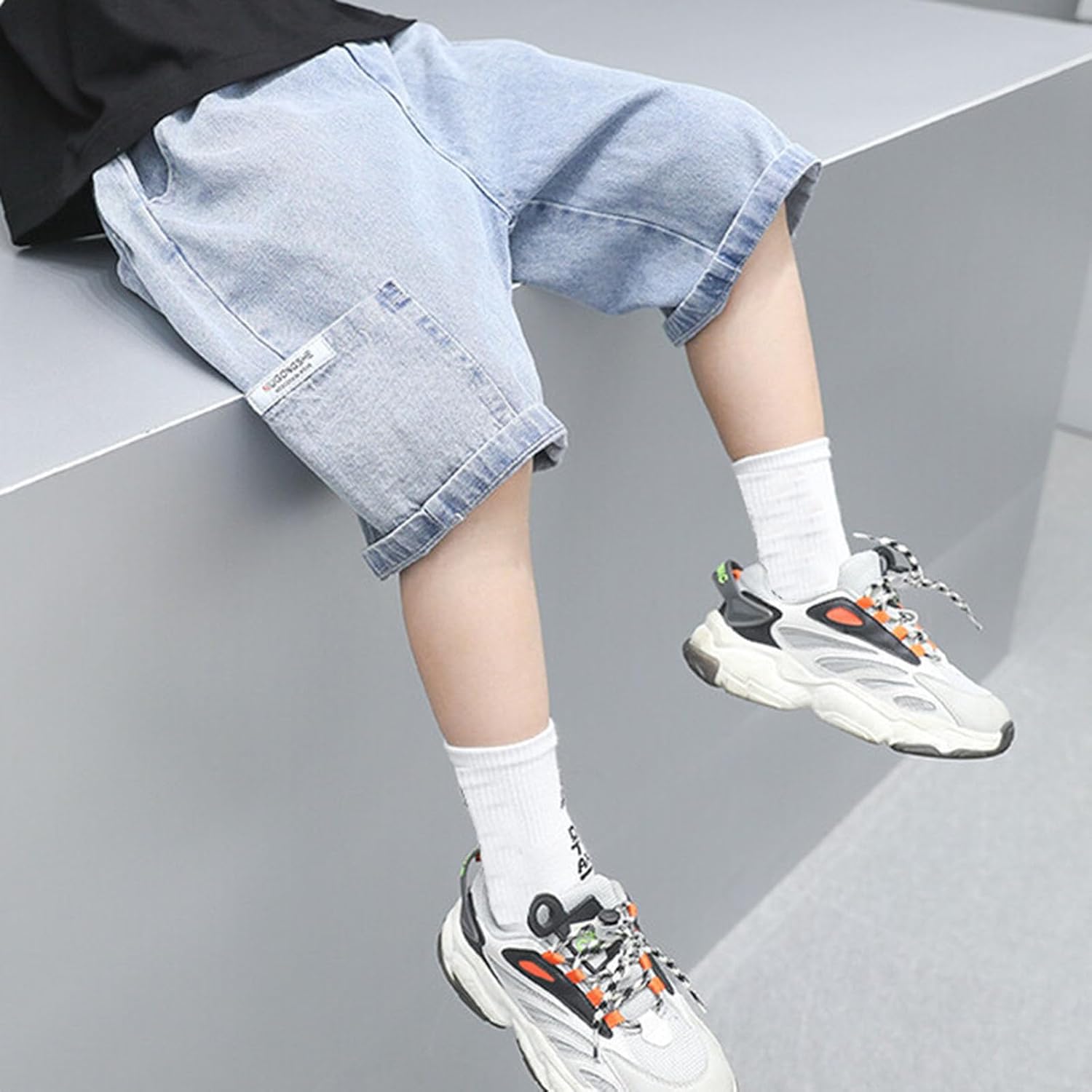 Hfolob Boys Denim Shorts Straight Fit with Pockets