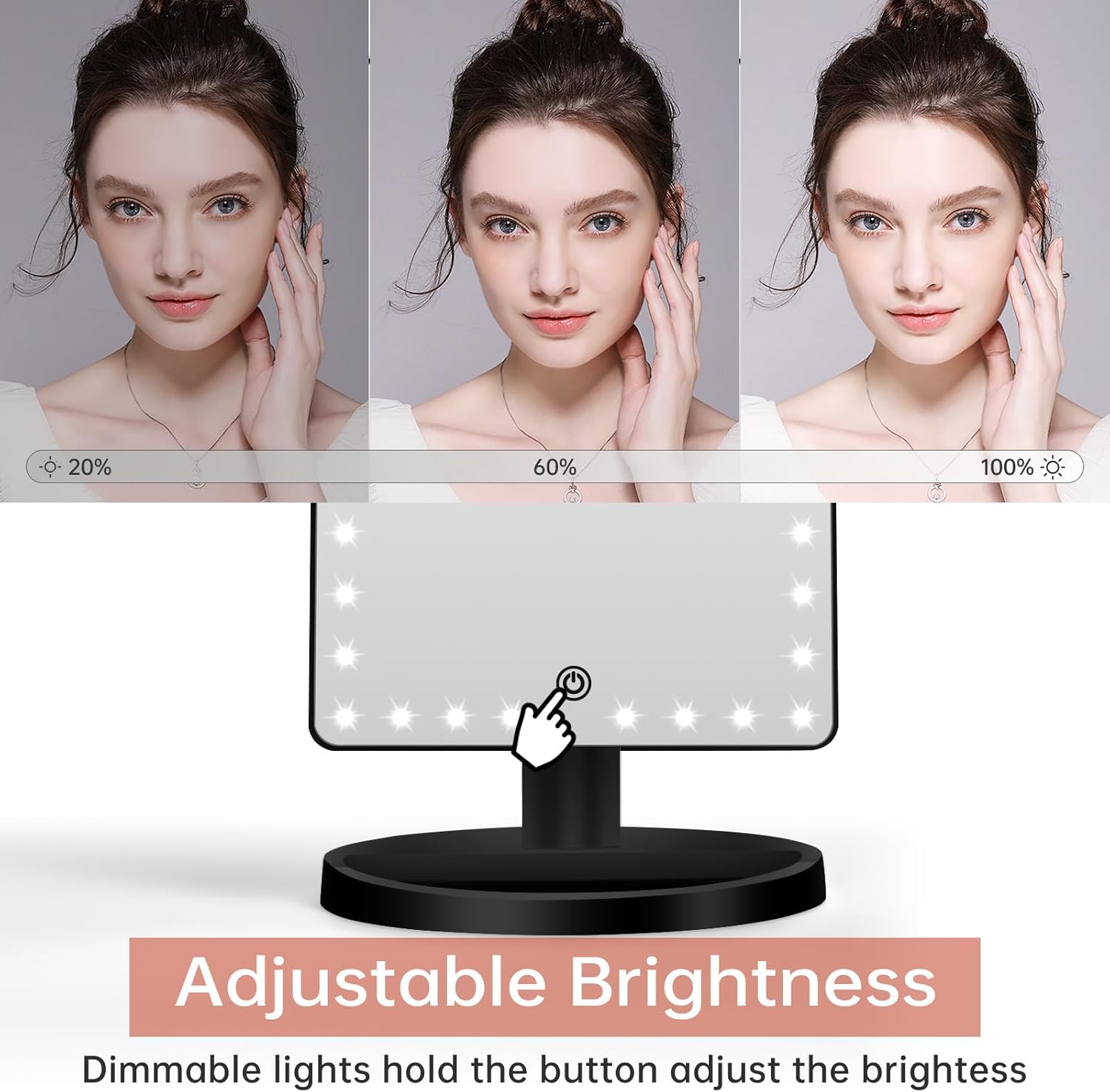 FUNTOUCH Large Lighted Vanity Makeup Mirror with LED Lights and 10X Magnification