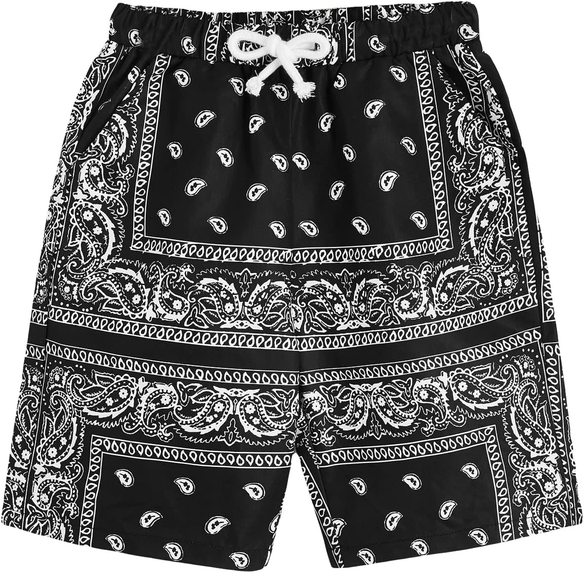 COZYASE Boys Graphic Shorts High Waisted with Paisley Bandana and Elastic Waist