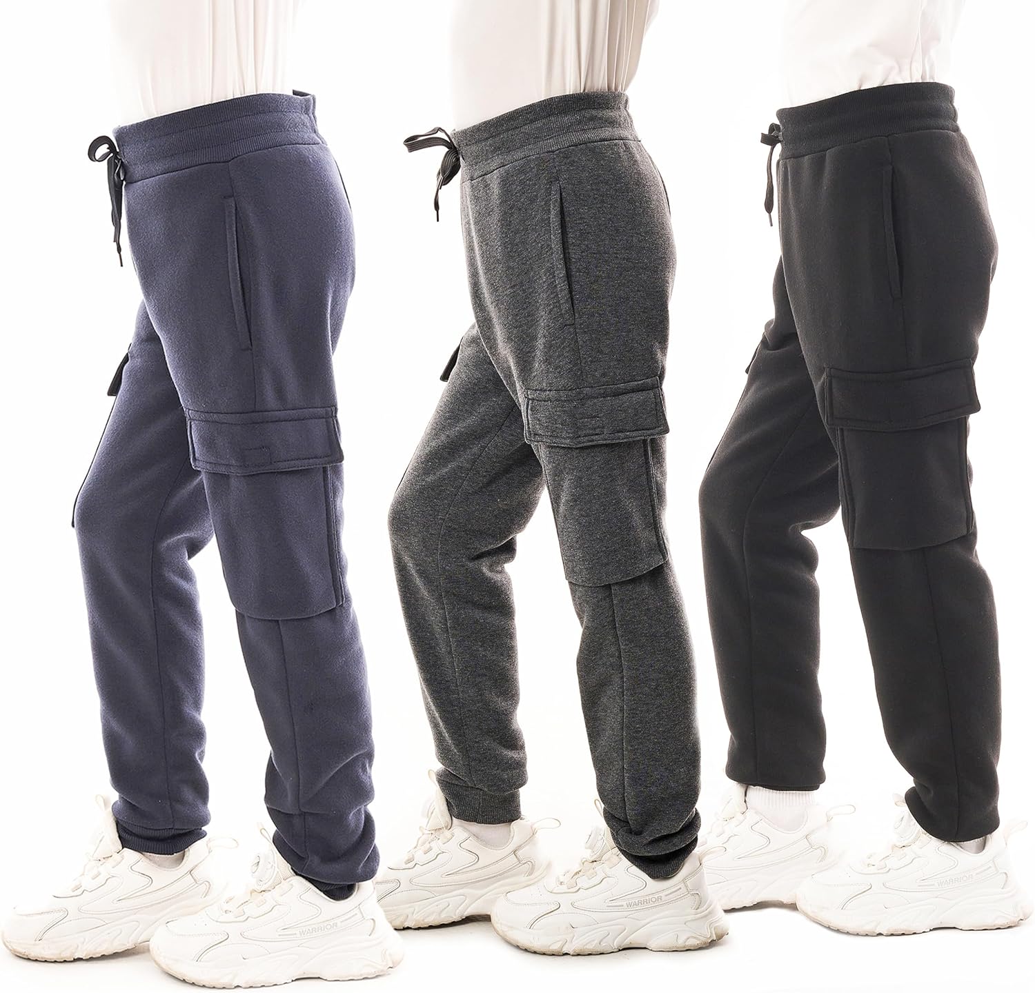 Boys 3-Pack Fleece Jogger Pants with Cargo Pockets