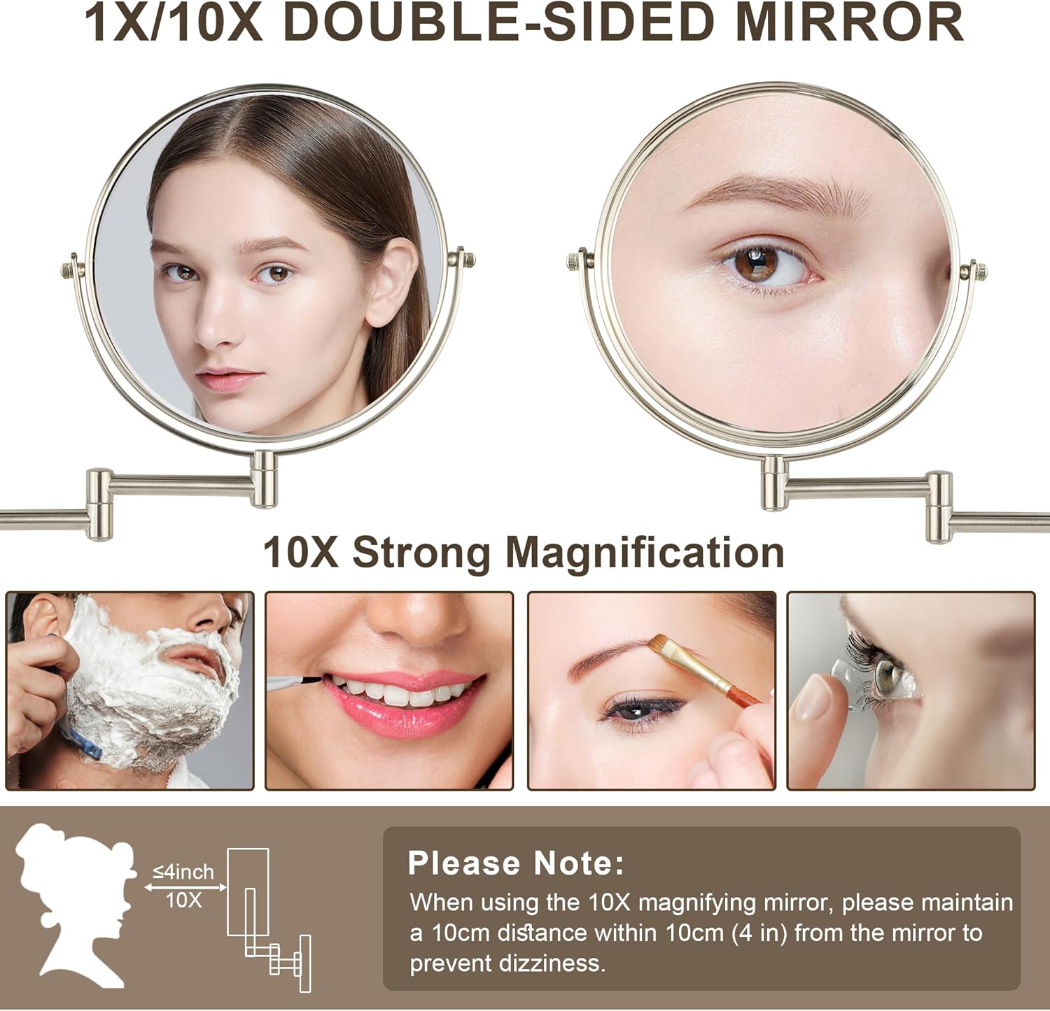 JANEEVA 1X10X Magnifying Wall Mirror 360 Arm