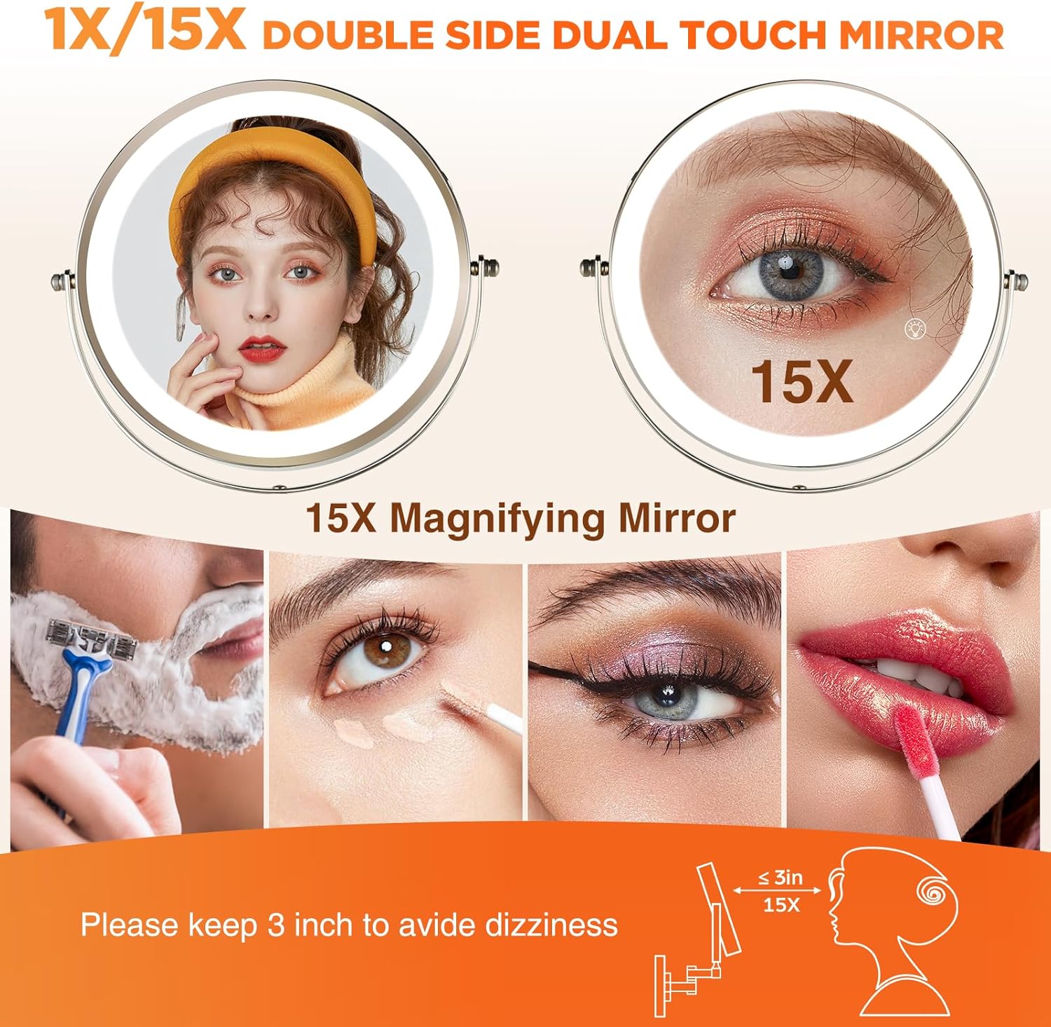 VORREMIRR Wall-Mounted Makeup Mirror with 360 Swivel 15X Magnification
