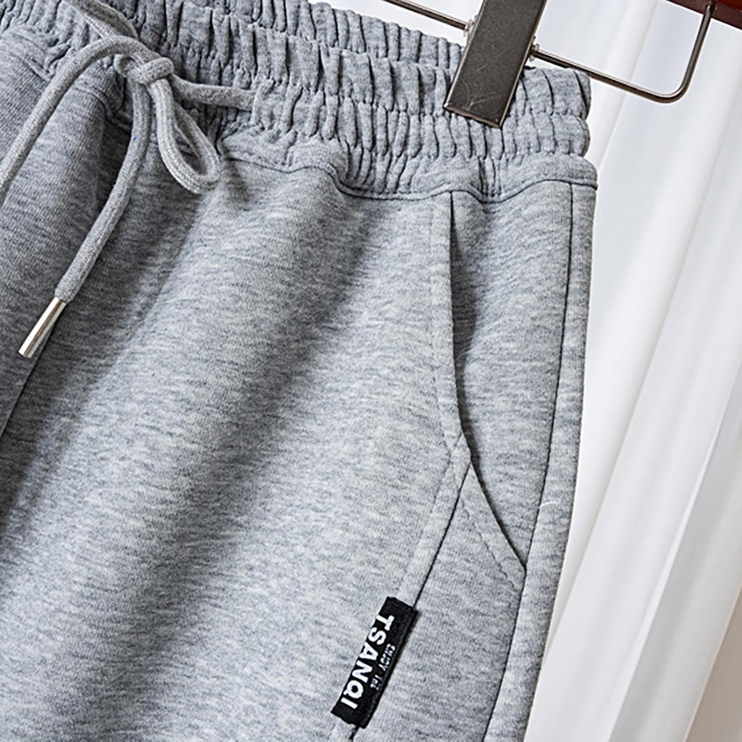 Boys Fleece-Lined Open Bottom Sweatpants with Pockets