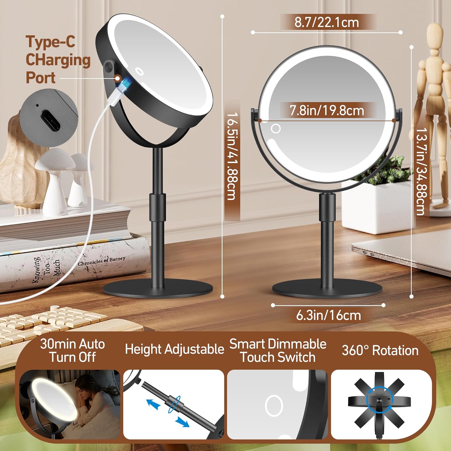 Adjustable Magnifying Mirror with Light