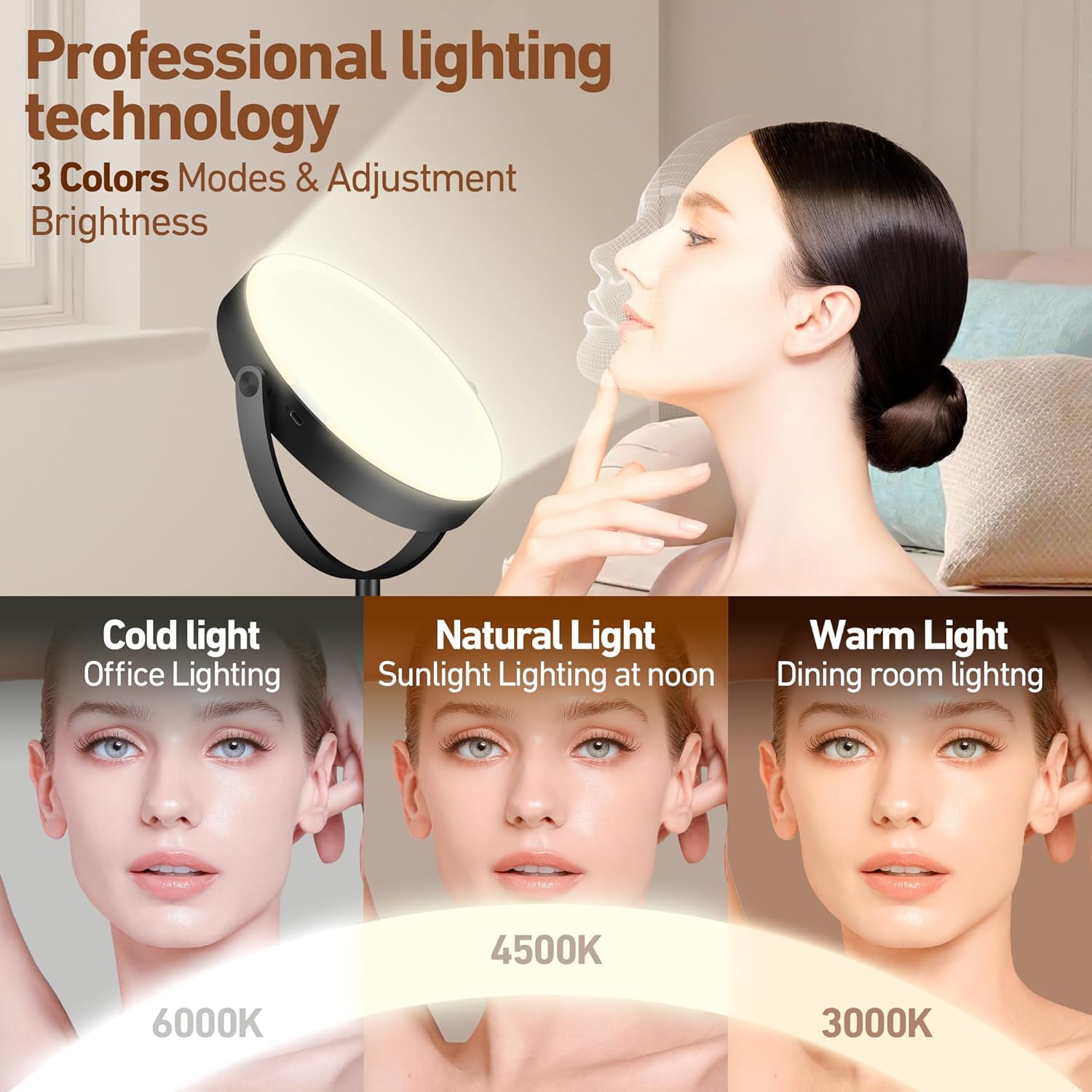 Adjustable Magnifying Mirror with Light