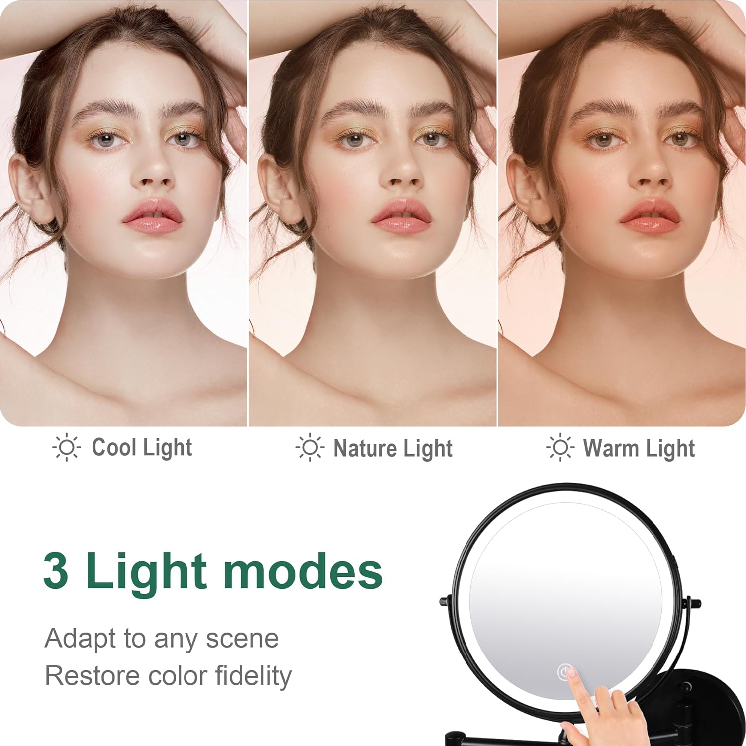 9 Inch Wall Mounted Makeup Mirror with Light and 10X Magnifying Glass