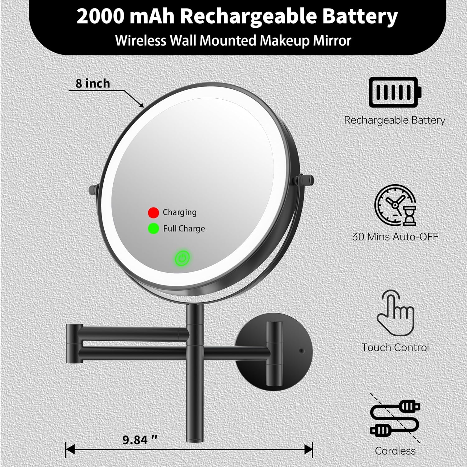8 Inch Wall Mounted Makeup Mirror with Handle