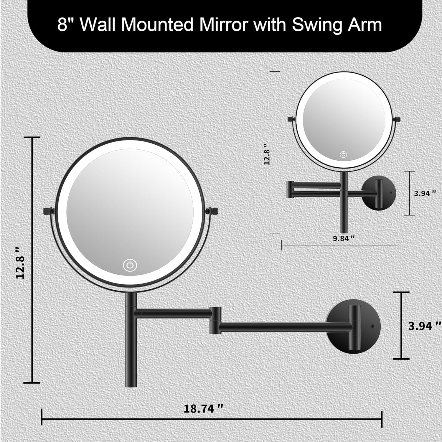 8 Inch Wall Mounted Makeup Mirror with Handle